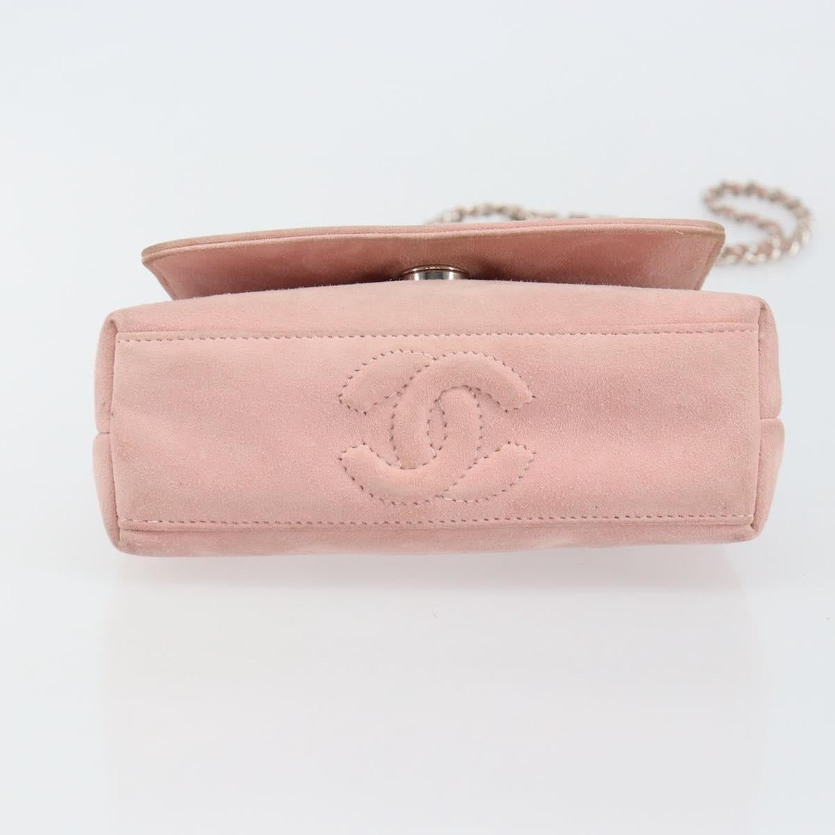 CHANEL Camellia Flap Chain Shoulder Bag Suede Pink Silver CC Auth bs29926