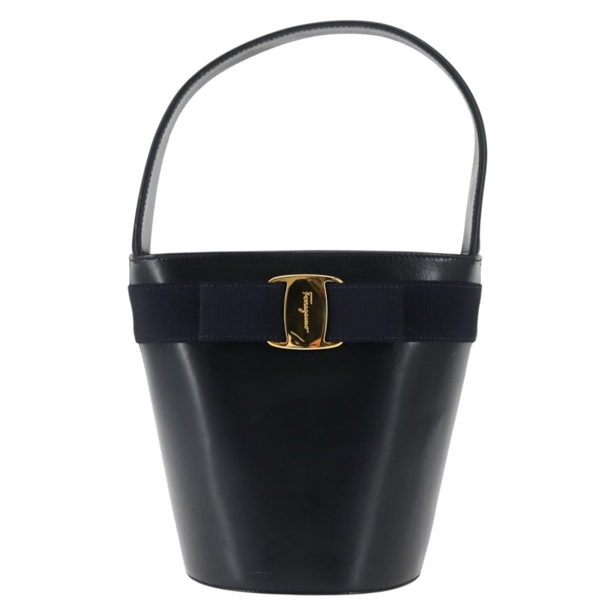 Salvatore Ferragamo Vala Shoulder Bag Leather Navy Gold Auth bs29928