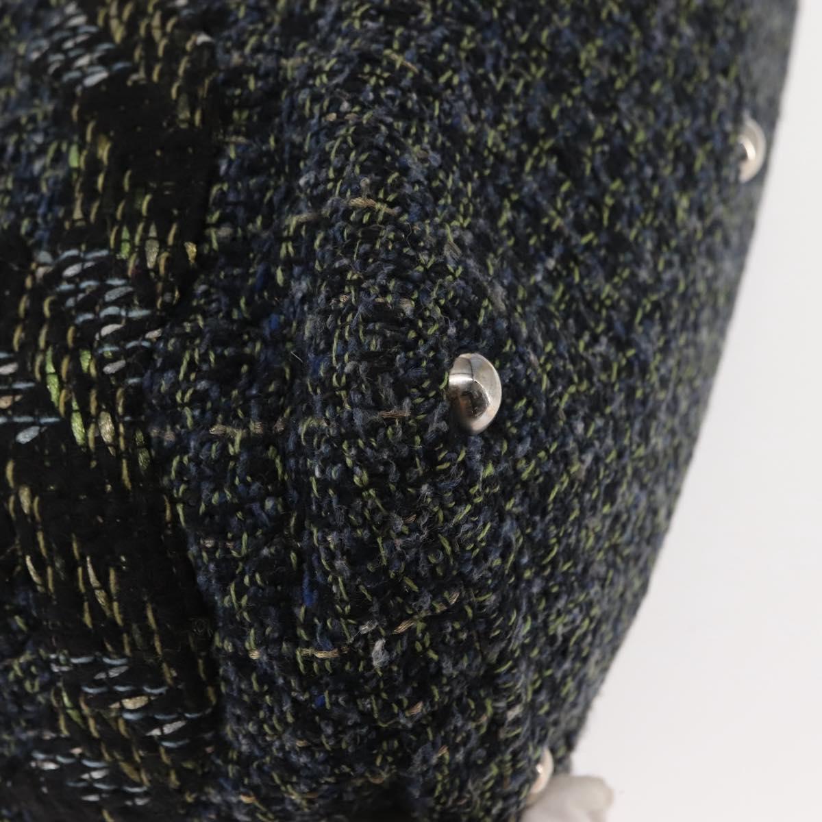 CHANEL Cambon Line Tote Bag tweed Navy Silver CC Auth bs29930