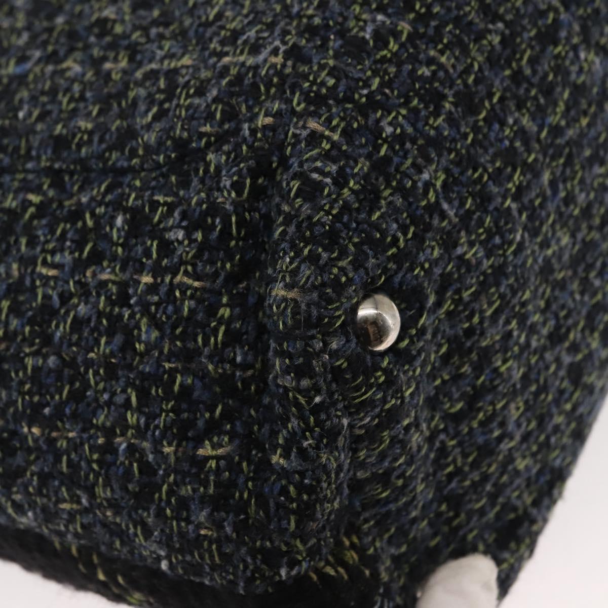 CHANEL Cambon Line Tote Bag tweed Navy Silver CC Auth bs29930