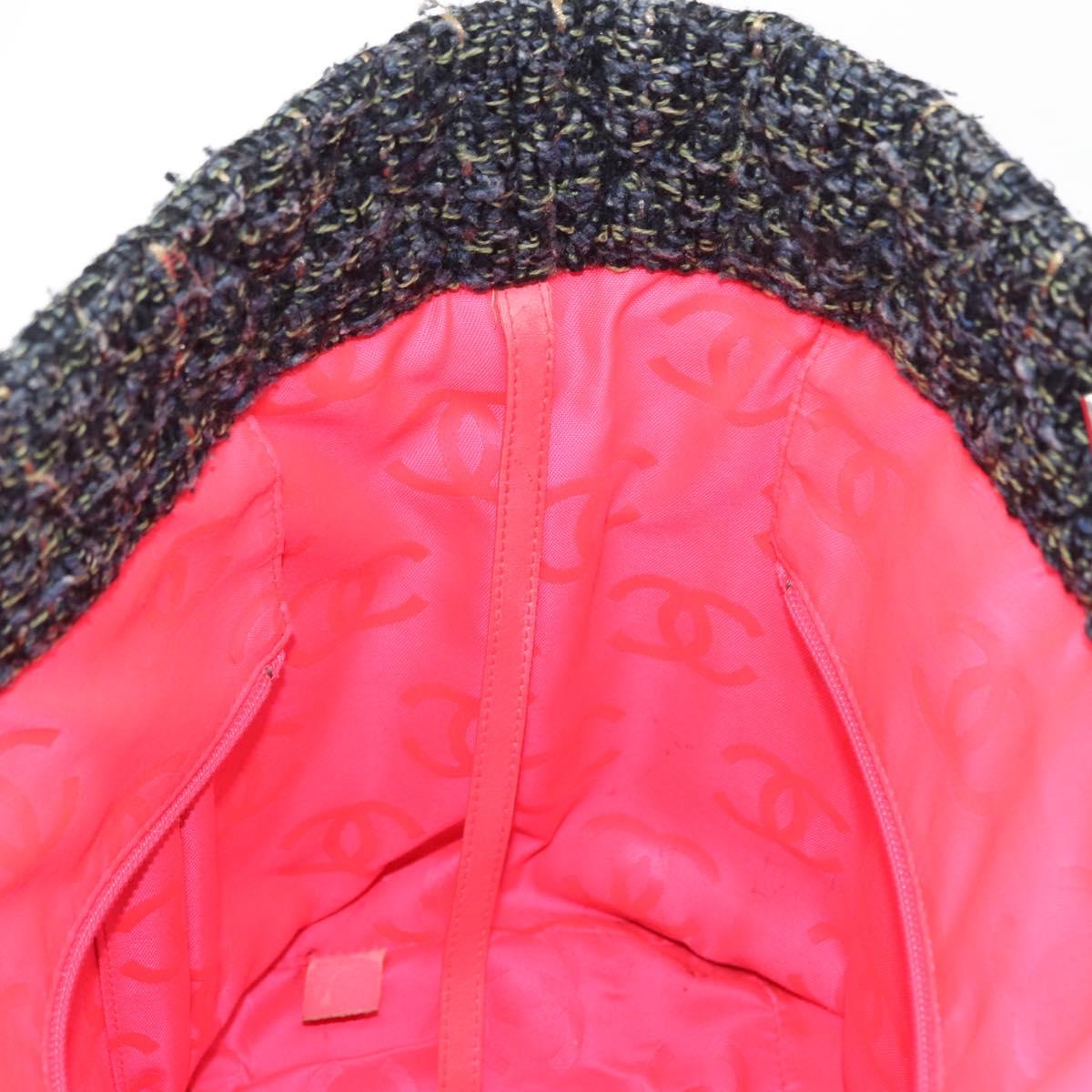 CHANEL Cambon Line Tote Bag tweed Navy Silver CC Auth bs29930