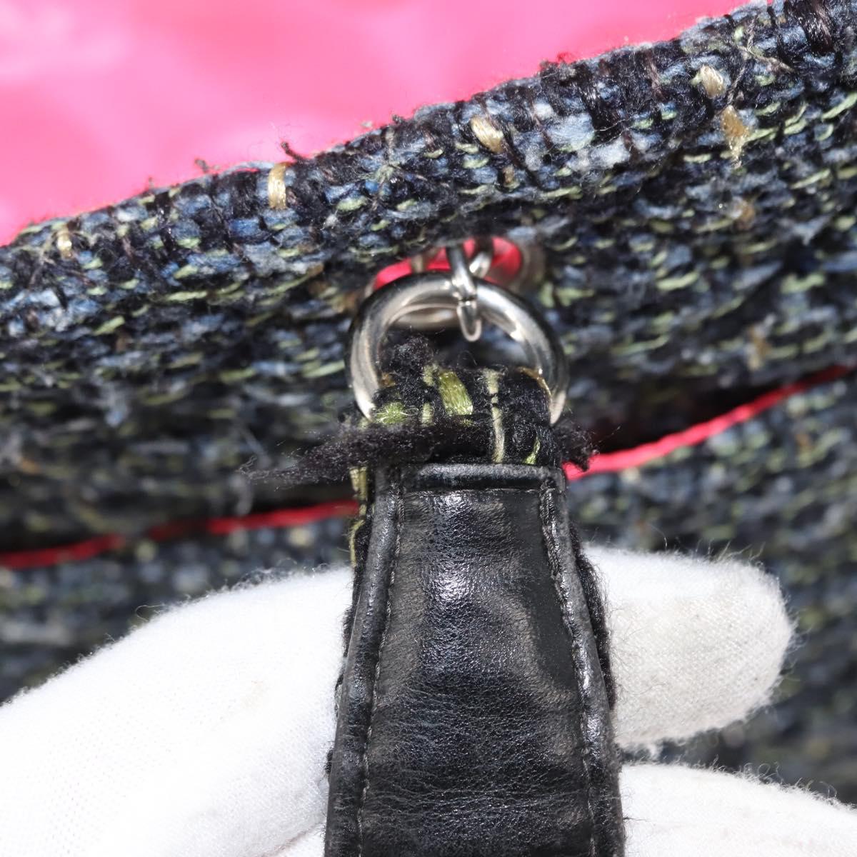 CHANEL Cambon Line Tote Bag tweed Navy Silver CC Auth bs29930