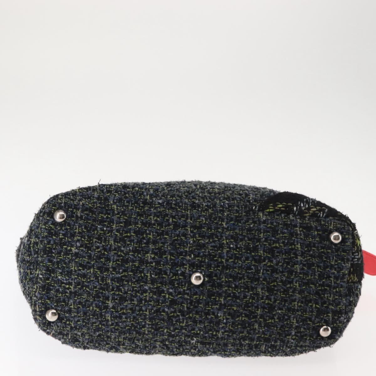 CHANEL Cambon Line Tote Bag tweed Navy Silver CC Auth bs29930