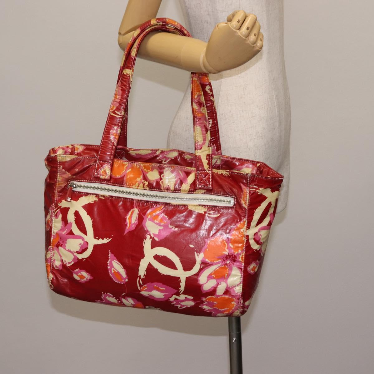 CHANEL High Summer Tote Bag Coated Canvas Red CC Auth bs29931