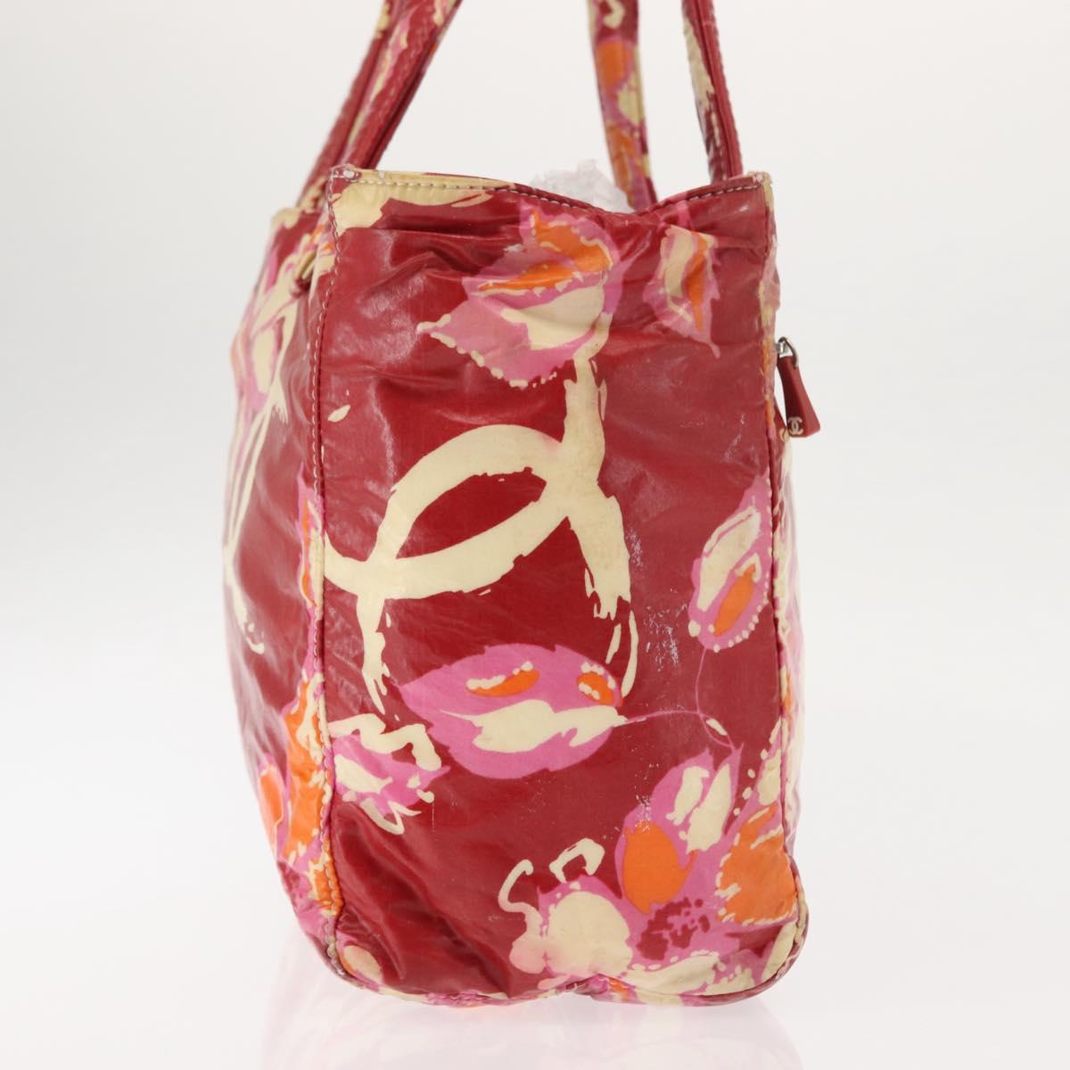 CHANEL High Summer Tote Bag Coated Canvas Red CC Auth bs29931