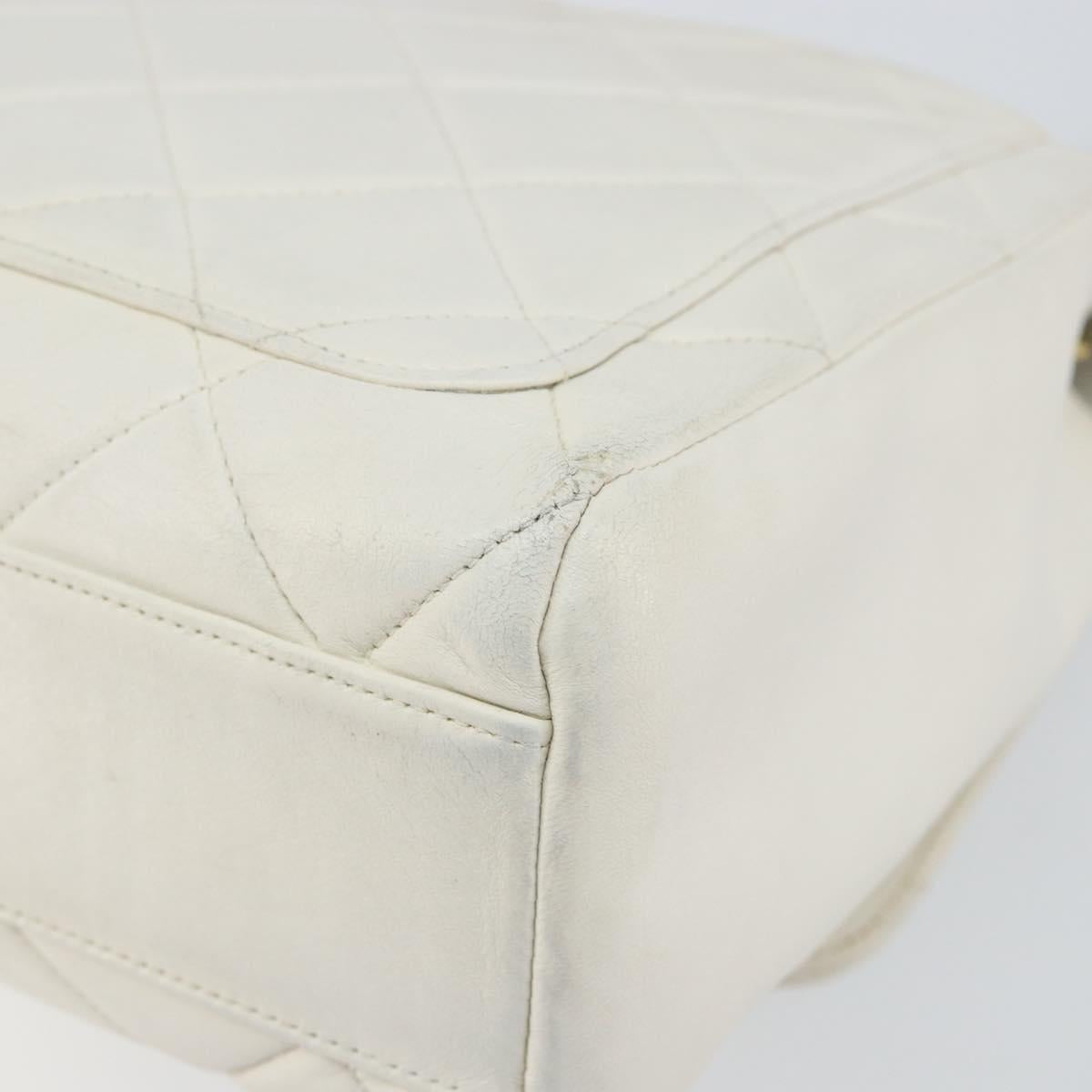 CHANEL Matelasse Chain Shoulder Bag Lamb Skin White Gold CC Auth bs29933