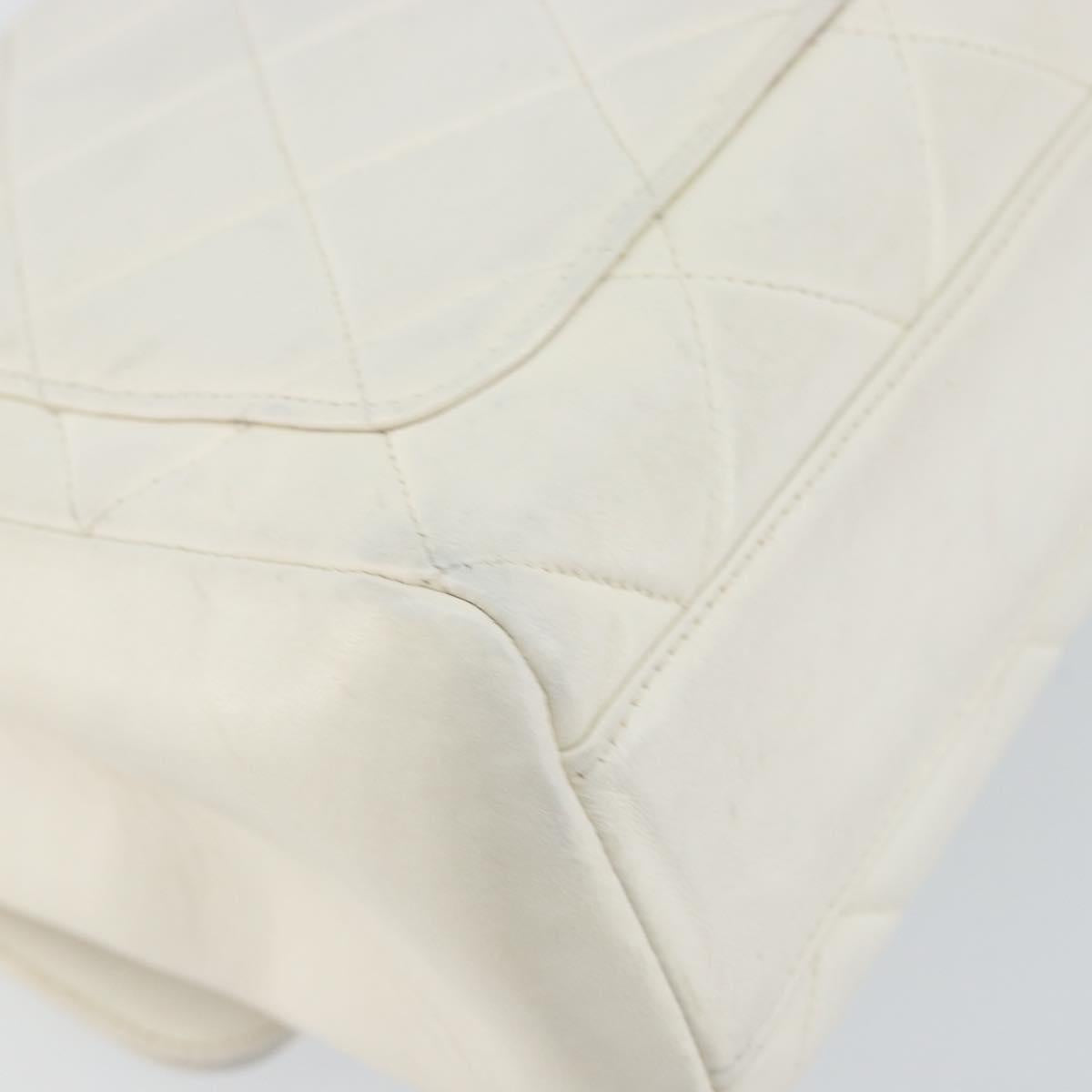 CHANEL Matelasse Chain Shoulder Bag Lamb Skin White Gold CC Auth bs29933