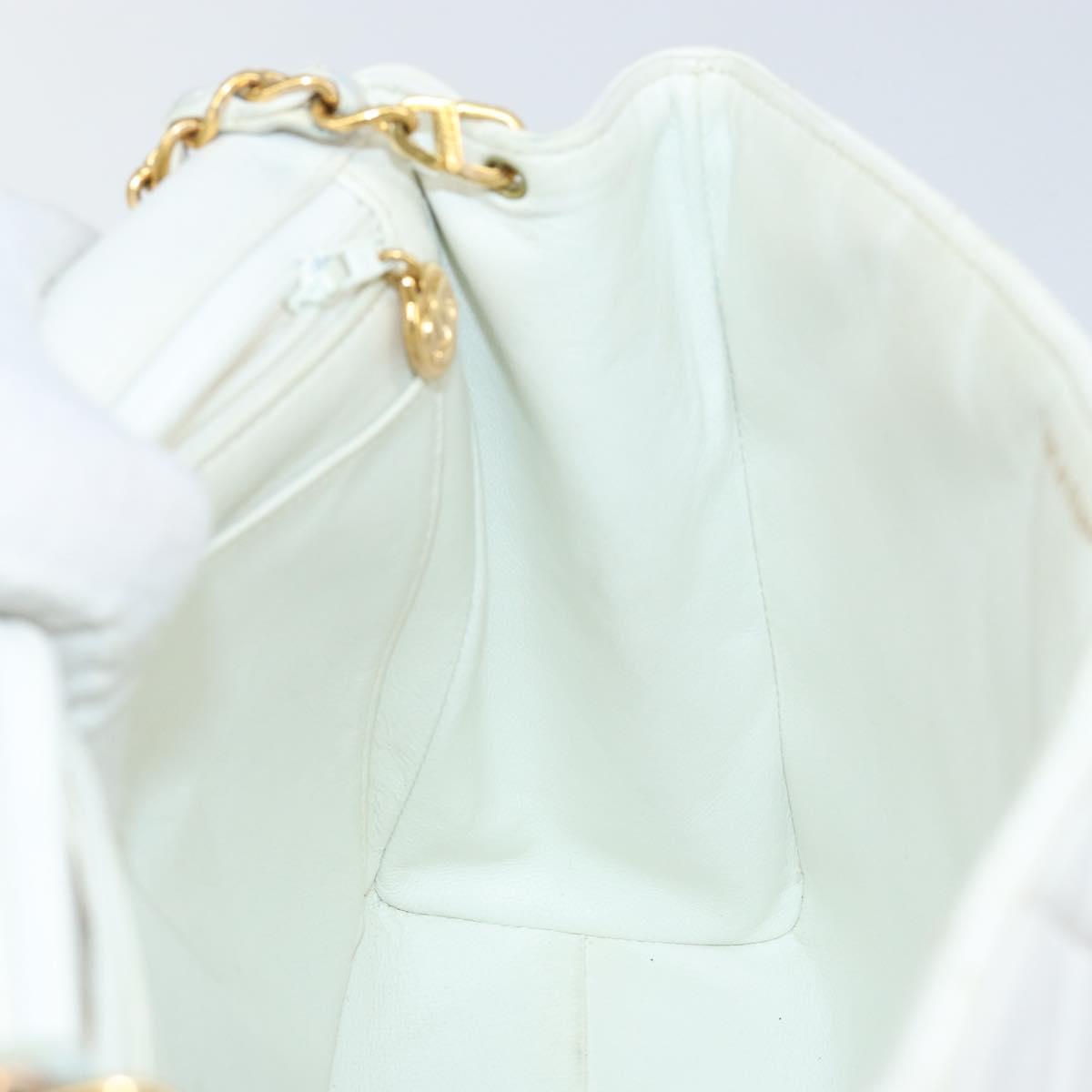 CHANEL Matelasse Chain Shoulder Bag Lamb Skin White Gold CC Auth bs29933