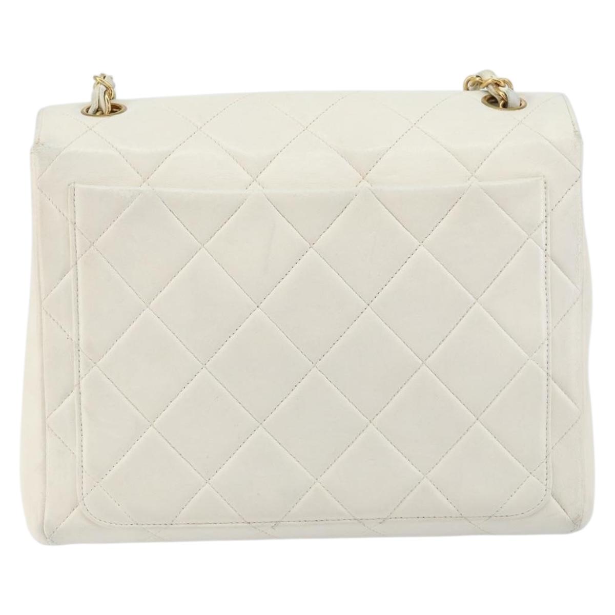 CHANEL Matelasse Chain Shoulder Bag Lamb Skin White Gold CC Auth bs29933