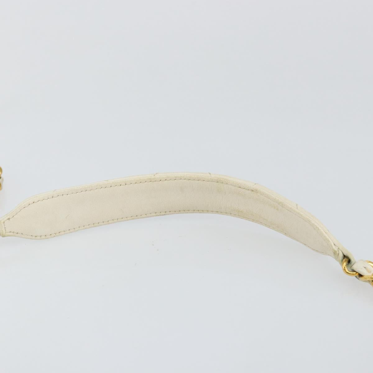 CHANEL Matelasse Chain Shoulder Bag Lamb Skin White Gold CC Auth bs29933