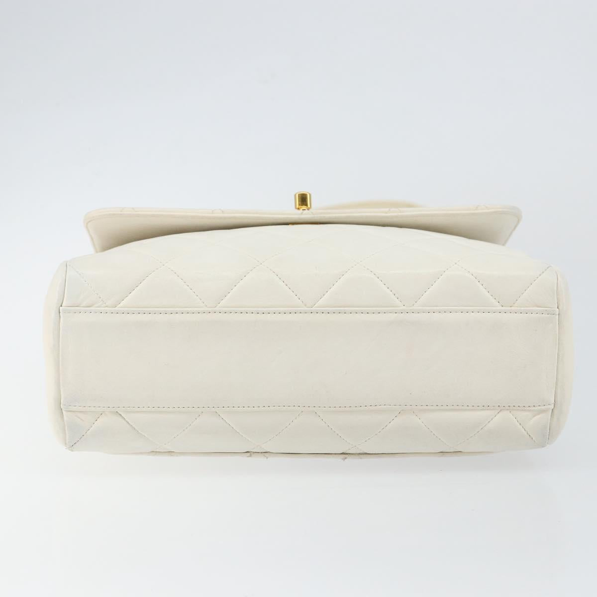 CHANEL Matelasse Chain Shoulder Bag Lamb Skin White Gold CC Auth bs29933