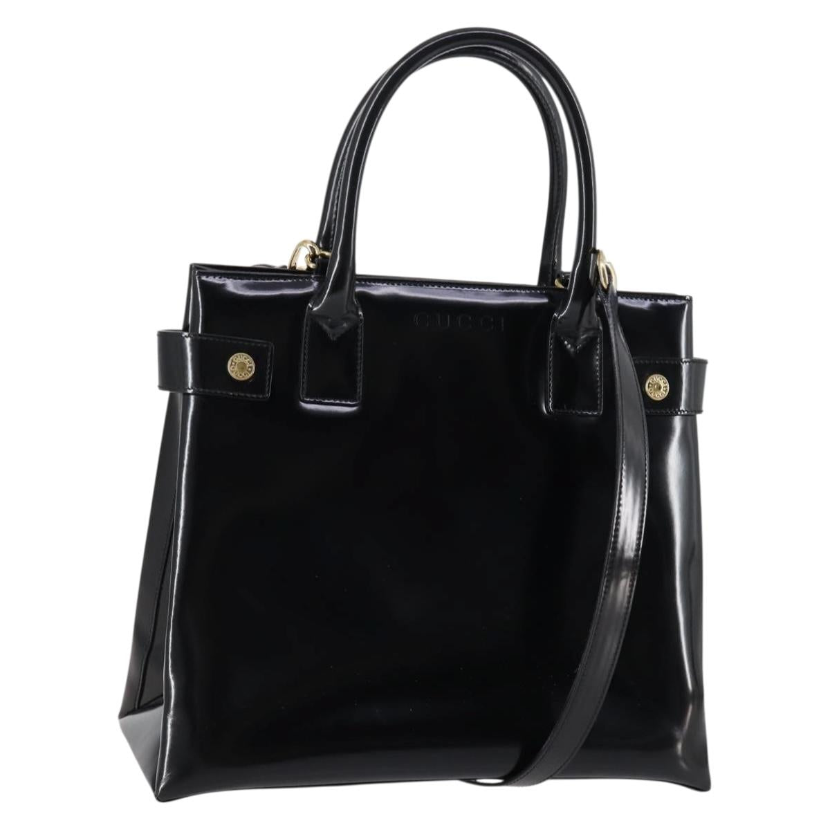 GUCCI Hand Bag Patent leather 2way Black Gold 000 2404 0503 Auth bs29935