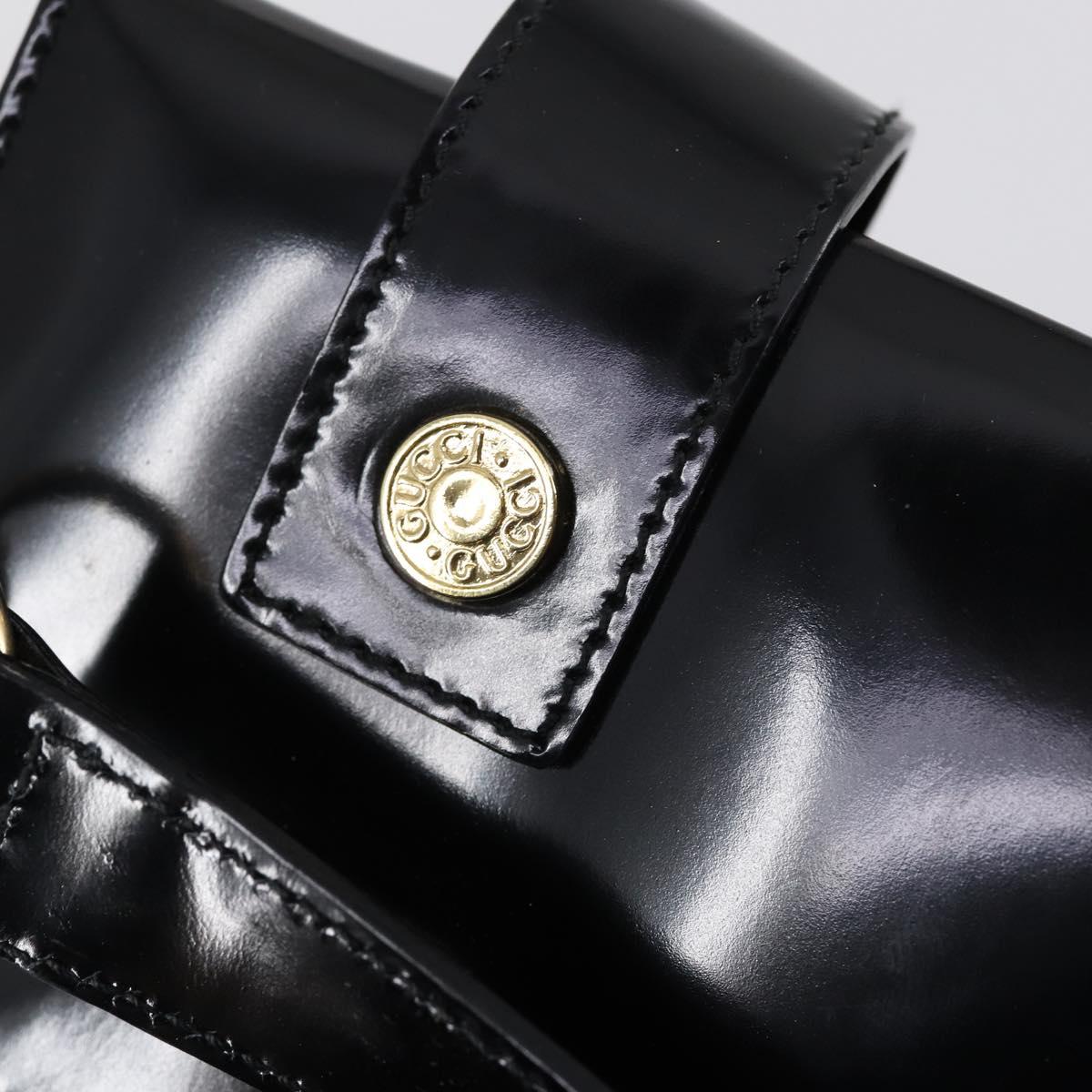 GUCCI Hand Bag Patent leather 2way Black Gold 000 2404 0503 Auth bs29935