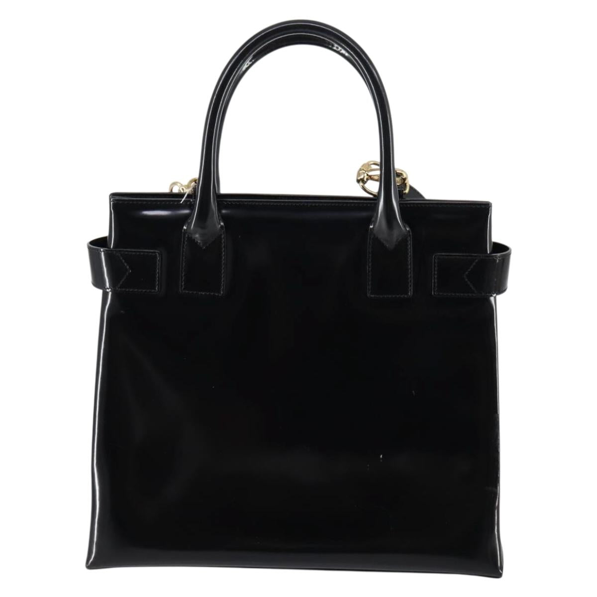 GUCCI Hand Bag Patent leather 2way Black Gold 000 2404 0503 Auth bs29935