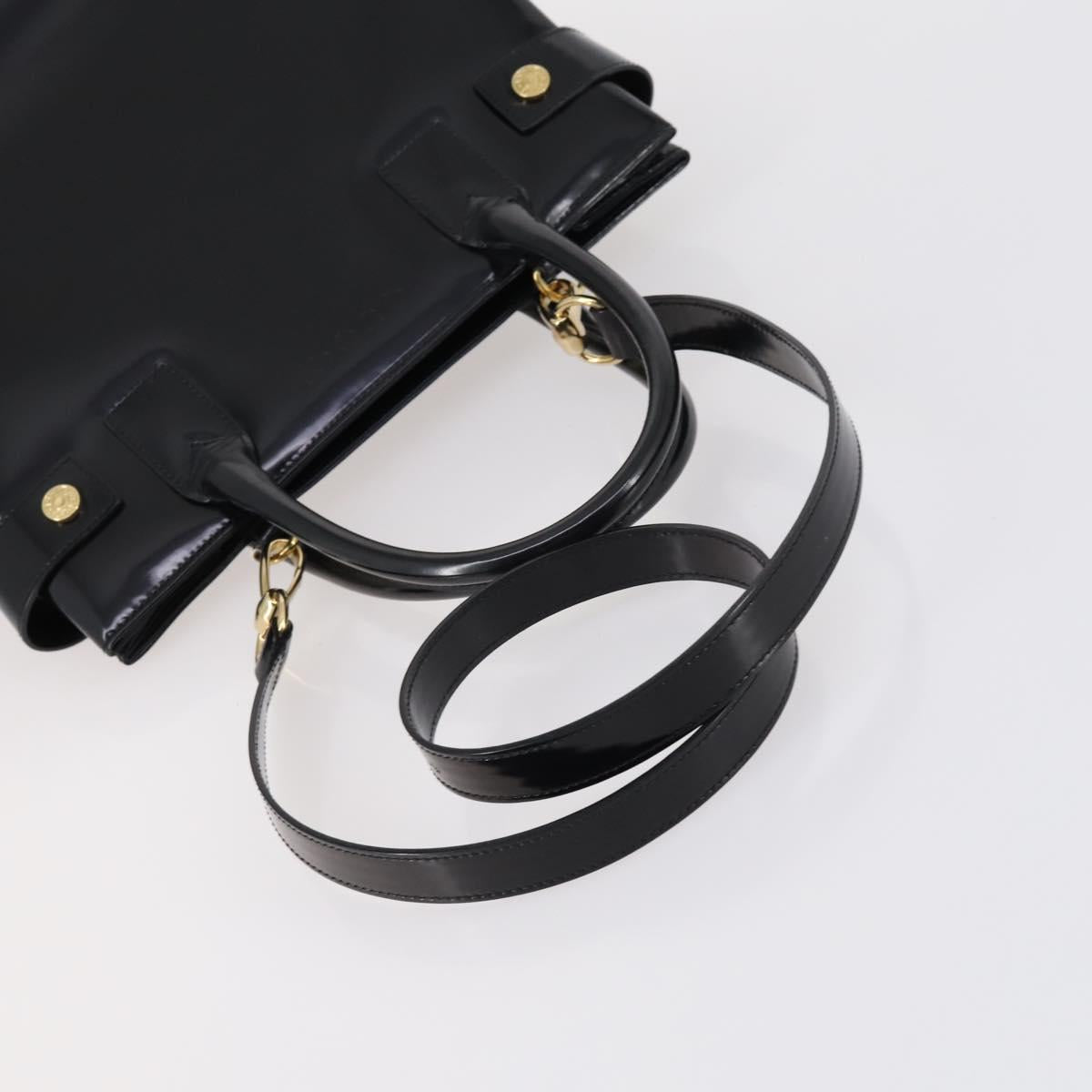 GUCCI Hand Bag Patent leather 2way Black Gold 000 2404 0503 Auth bs29935