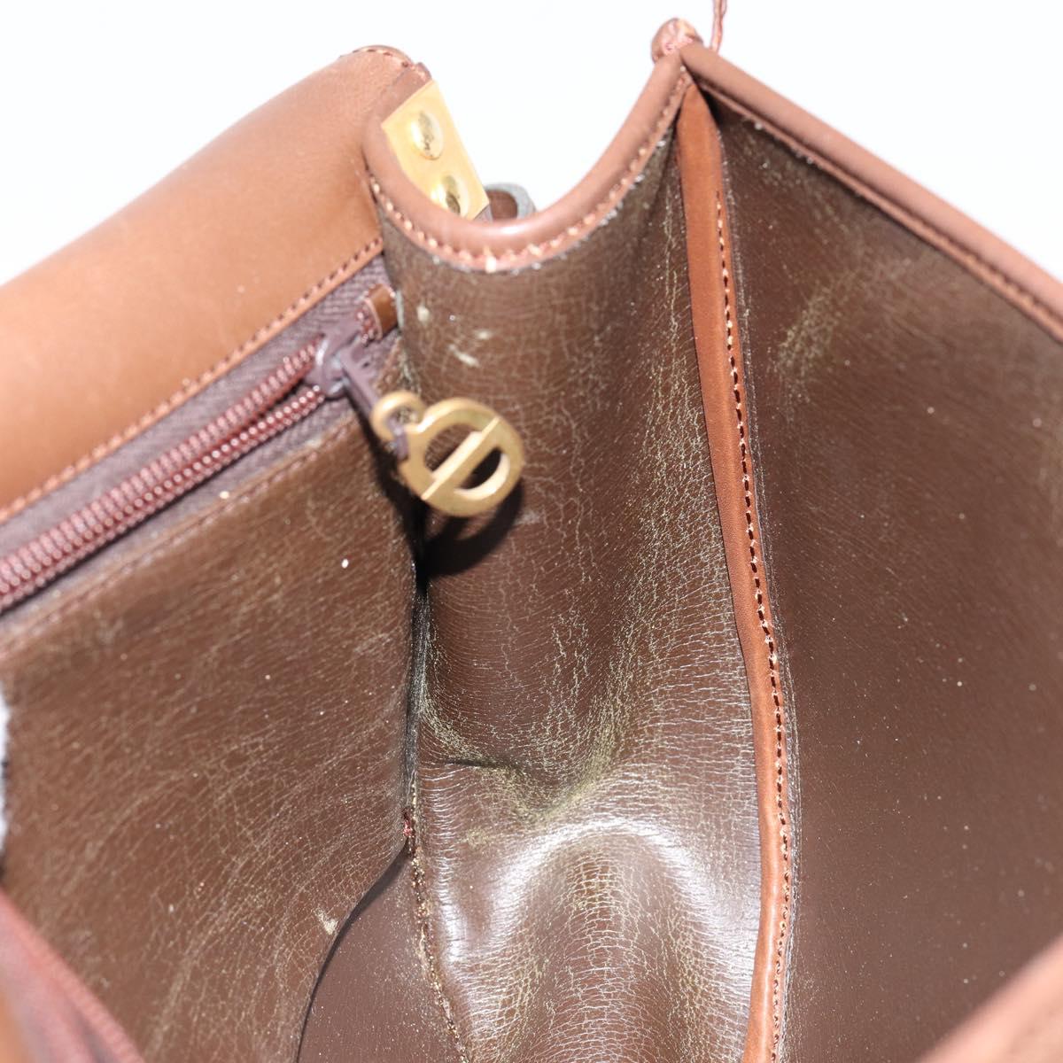 Christian Dior Shoulder Bag Leather Brown Gold Auth bs29937