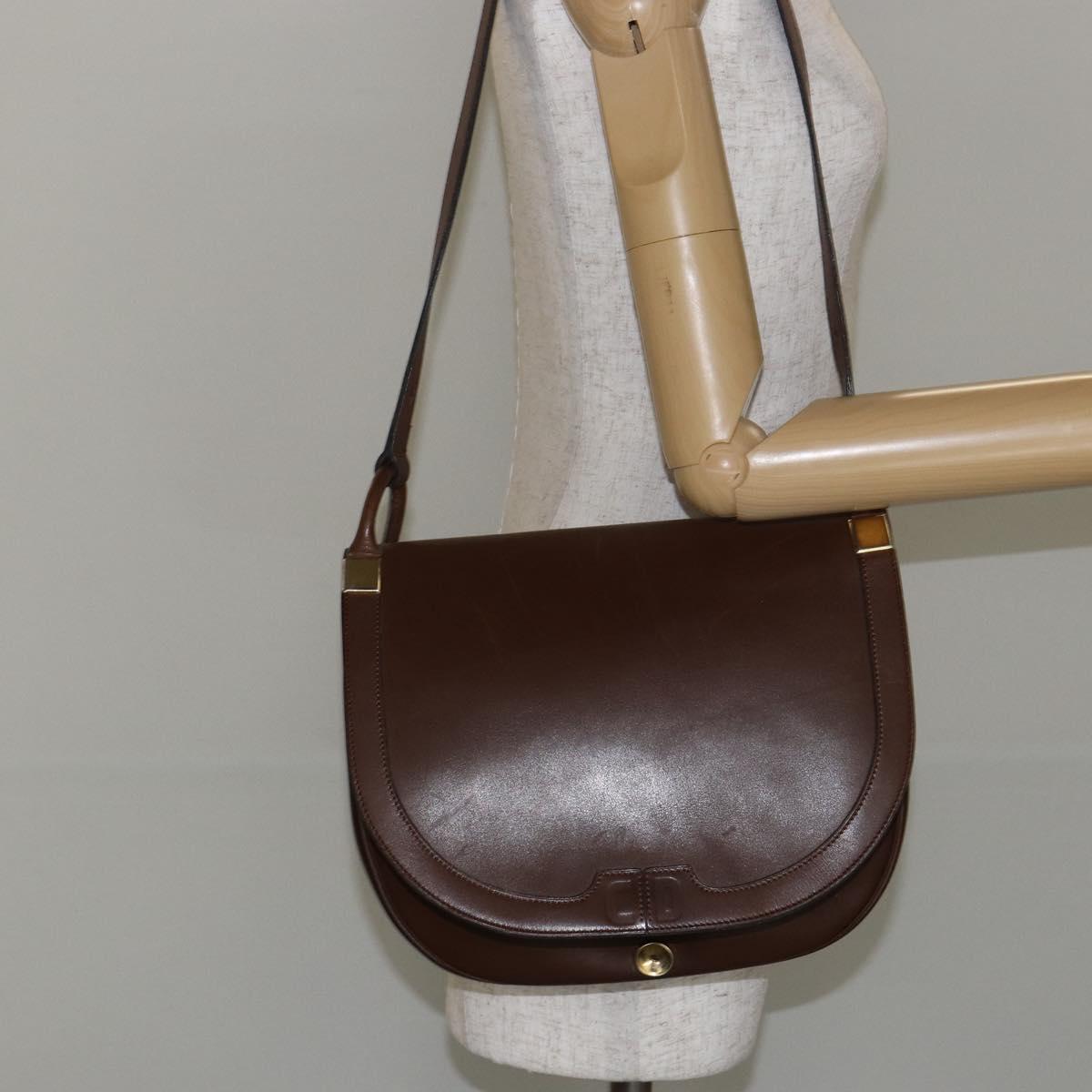 Christian Dior Shoulder Bag Leather Brown Gold Auth bs29937