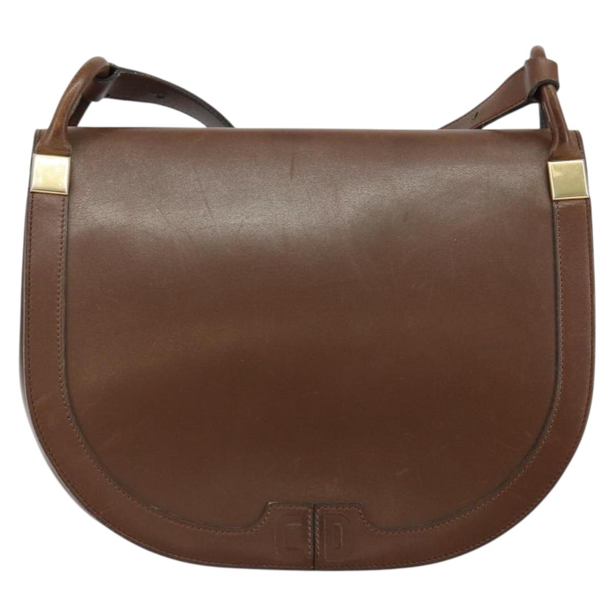 Christian Dior Shoulder Bag Leather Brown Gold Auth bs29937