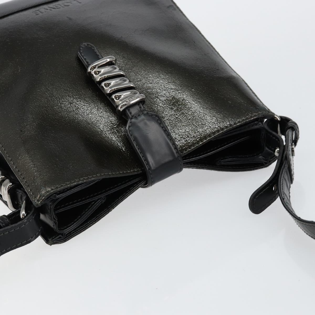 LOEWE Twist Shoulder Bag Leather Khaki Silver Auth bs29938