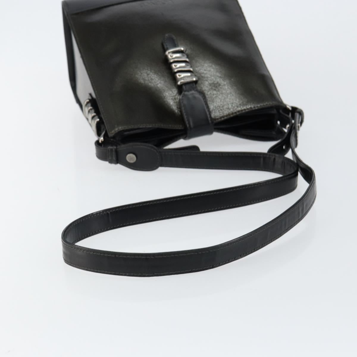 LOEWE Twist Shoulder Bag Leather Khaki Silver Auth bs29938