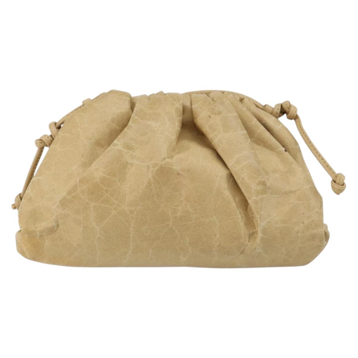 BOTTEGA VENETA The Pouch Shoulder Bag Leather Beige Auth bs29939