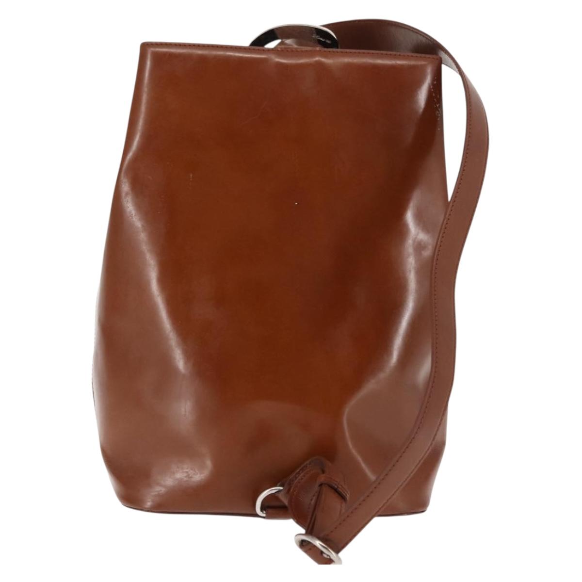 CARTIER PANTHERE Shoulder Bag Patent leather Brown Silver Auth bs29942