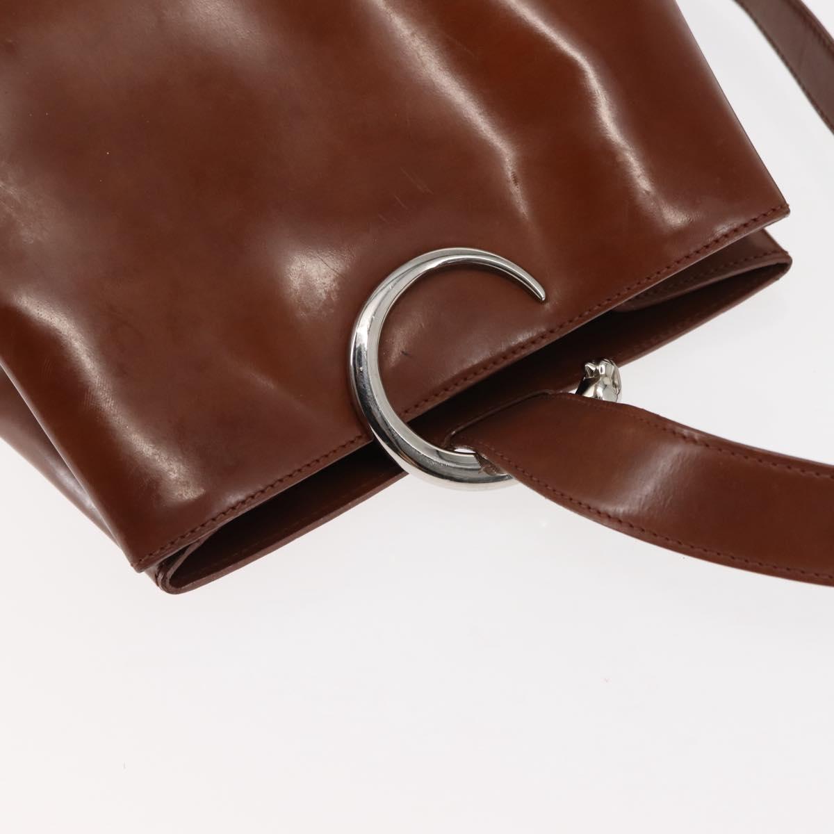 CARTIER PANTHERE Shoulder Bag Patent leather Brown Silver Auth bs29942