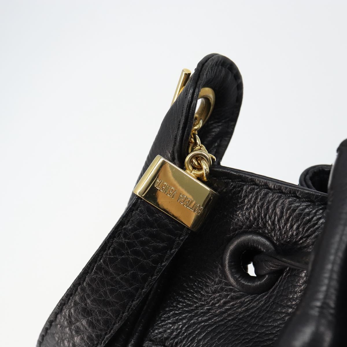 BOTTEGA VENETA Shoulder Bag Leather Black Gold Auth bs29943