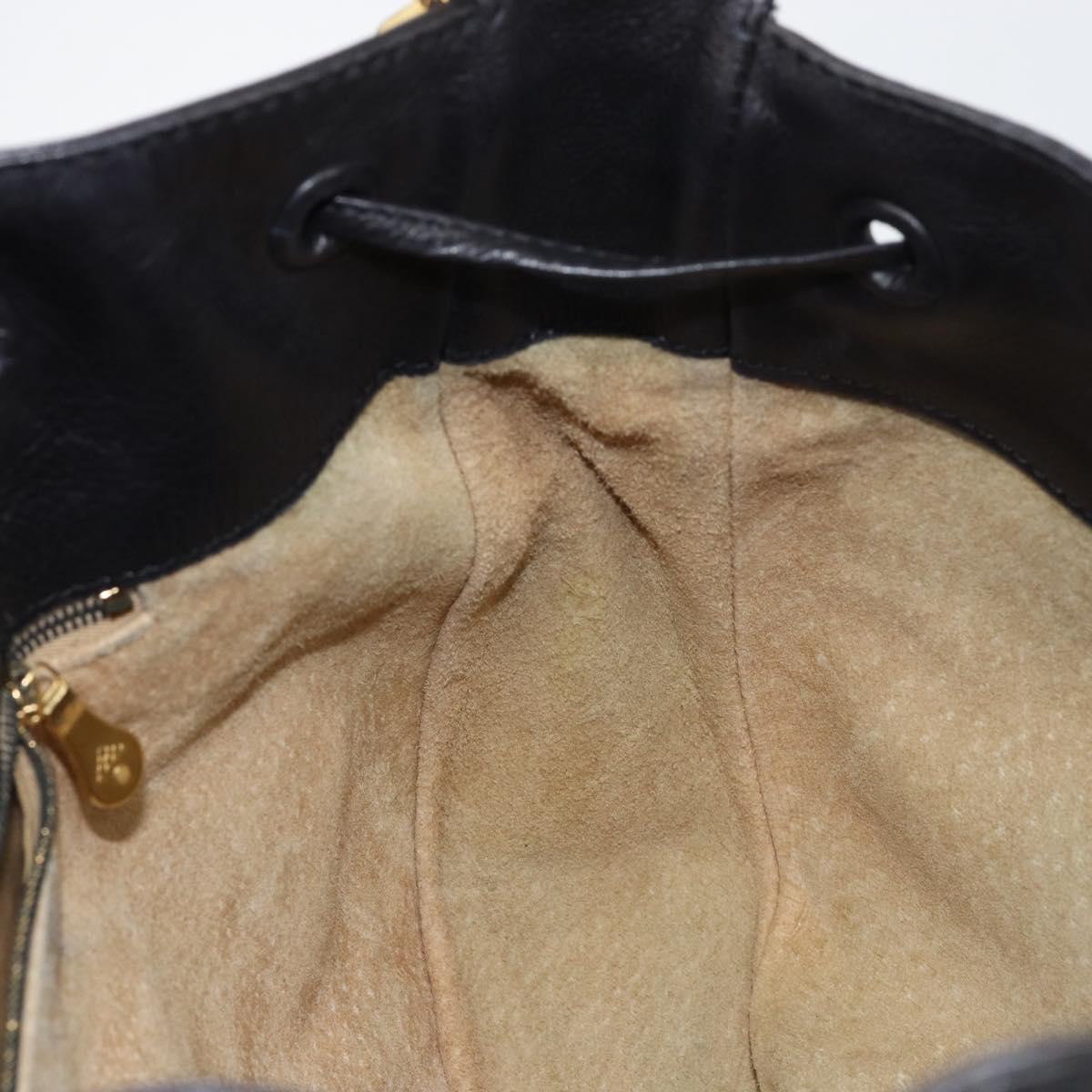 BOTTEGA VENETA Shoulder Bag Leather Black Gold Auth bs29943