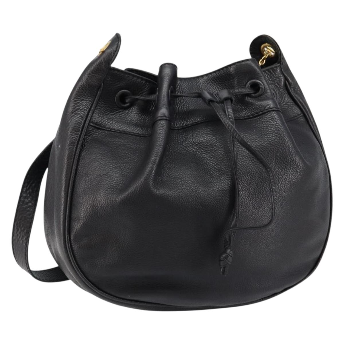 BOTTEGA VENETA Shoulder Bag Leather Black Gold Auth bs29943