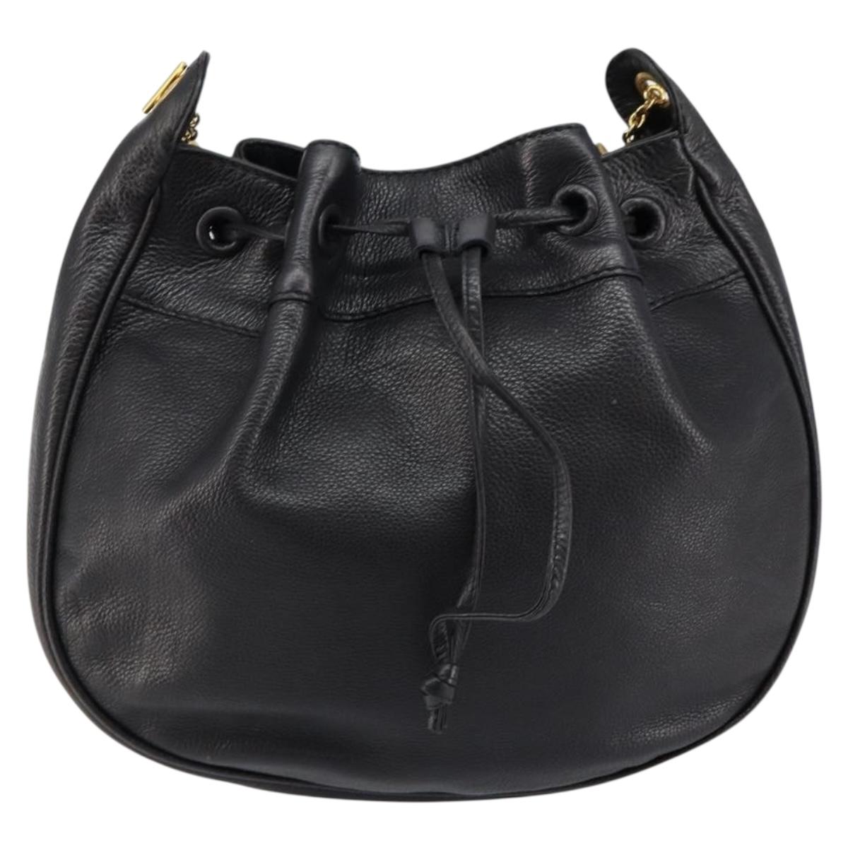 BOTTEGA VENETA Shoulder Bag Leather Black Gold Auth bs29943