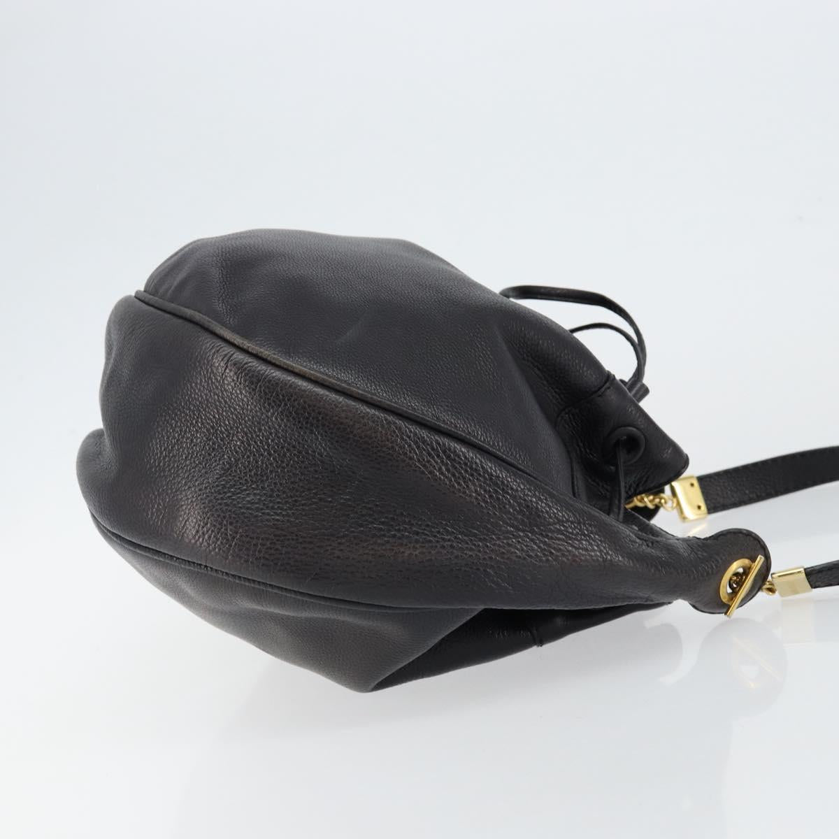 BOTTEGA VENETA Shoulder Bag Leather Black Gold Auth bs29943