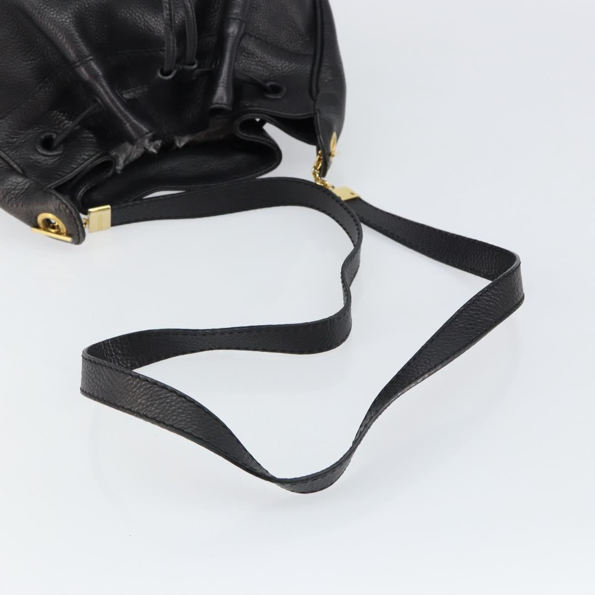 BOTTEGA VENETA Shoulder Bag Leather Black Gold Auth bs29943