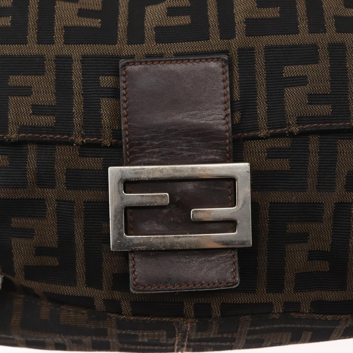 FENDI Mamma Baguette Shoulder Bag Zucca Canvas Black Brown Auth bs29947