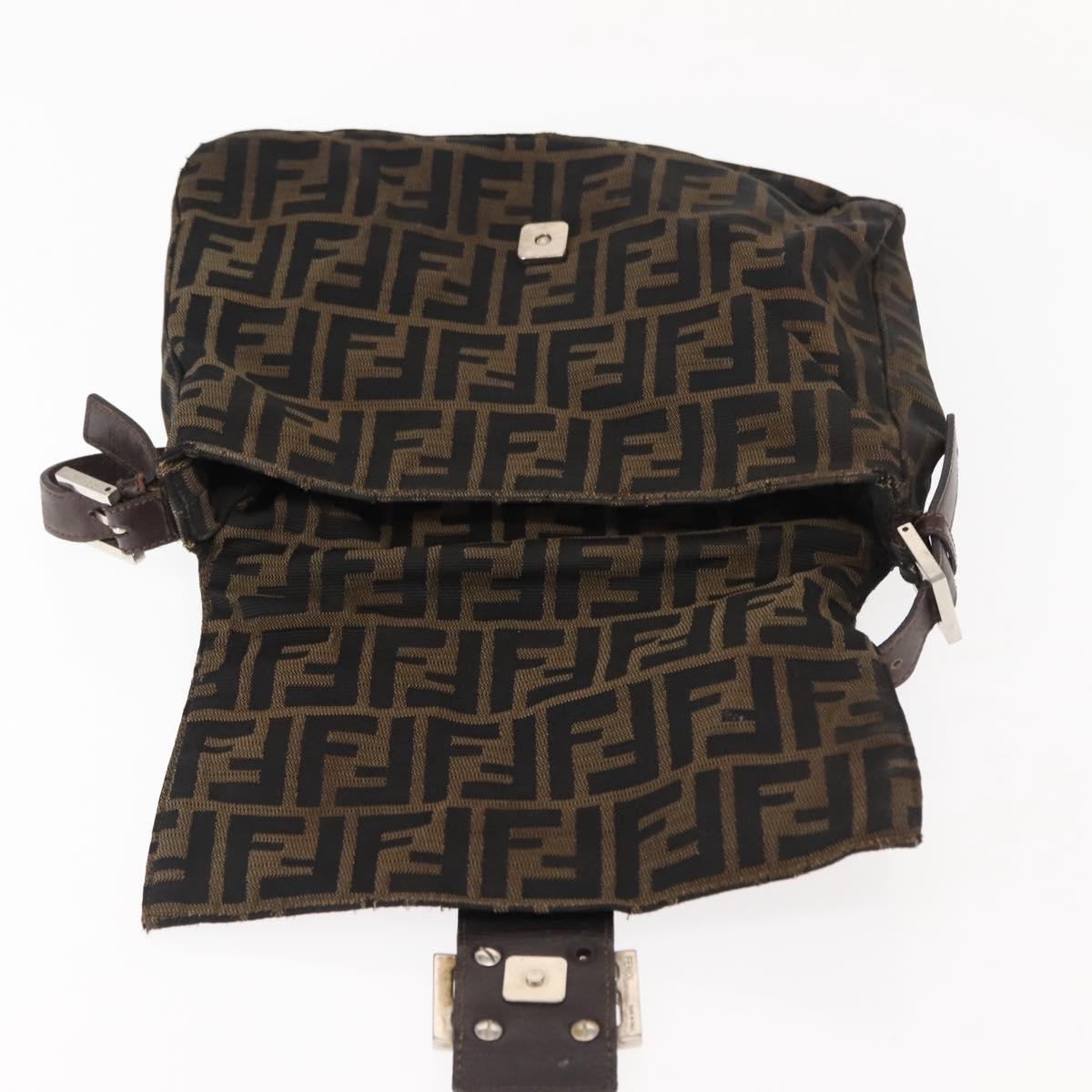 FENDI Mamma Baguette Shoulder Bag Zucca Canvas Black Brown Auth bs29947