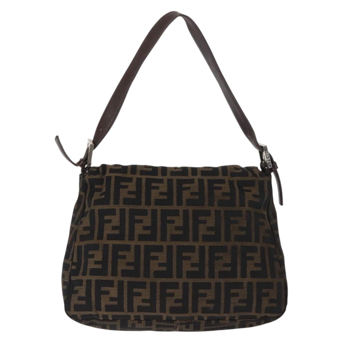 FENDI Mamma Baguette Shoulder Bag Zucca Canvas Black Brown Auth bs29947
