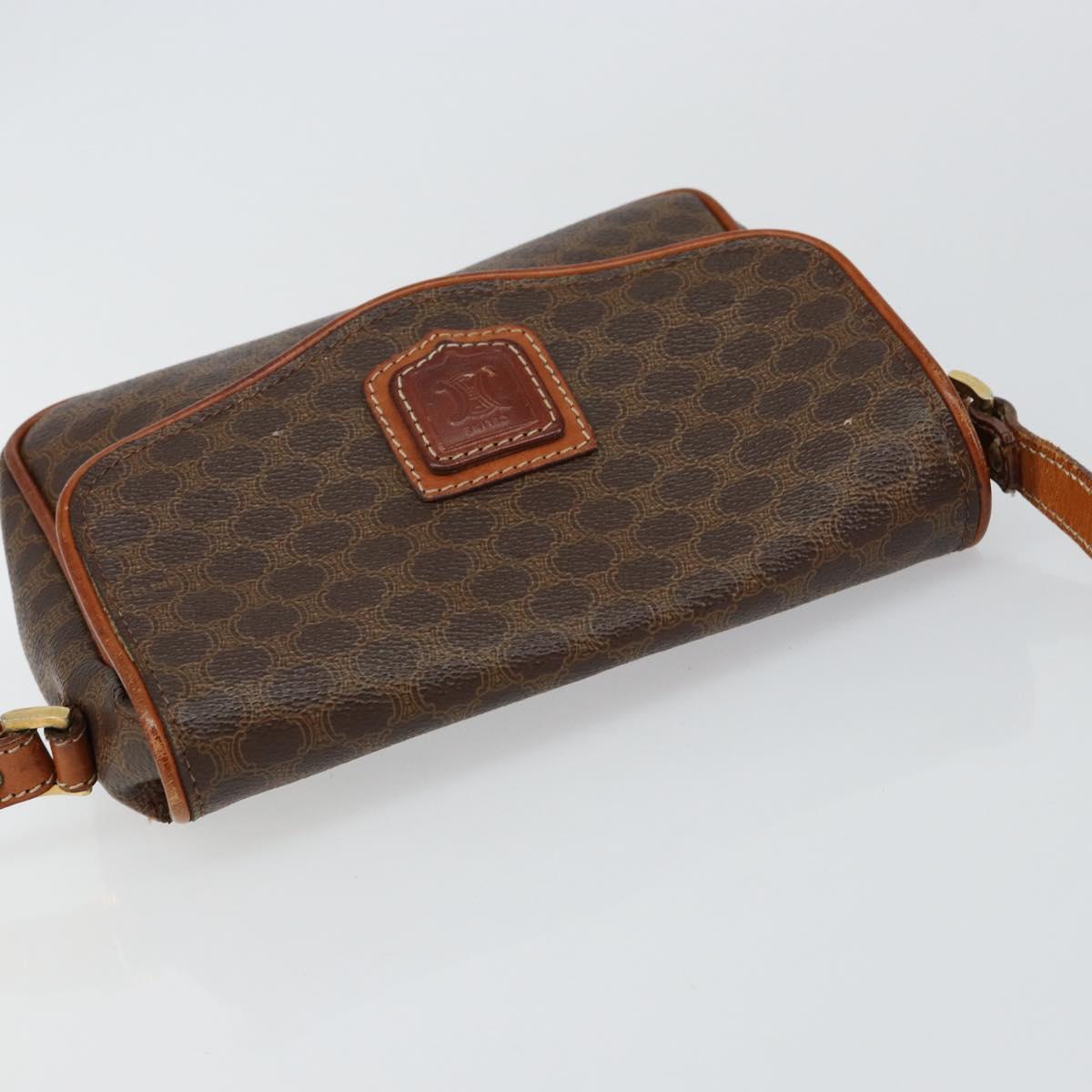 CELINE Macadam Canvas Shoulder Bag PVC Leather Brown Gold Auth bs29949