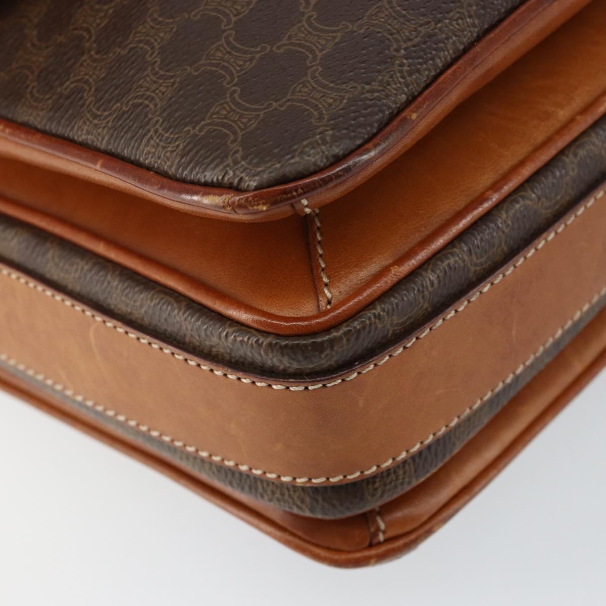 CELINE Macadam Canvas Shoulder Bag PVC Leather Brown Gold Auth bs29950