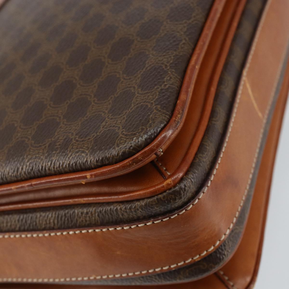 CELINE Macadam Canvas Shoulder Bag PVC Leather Brown Gold Auth bs29950