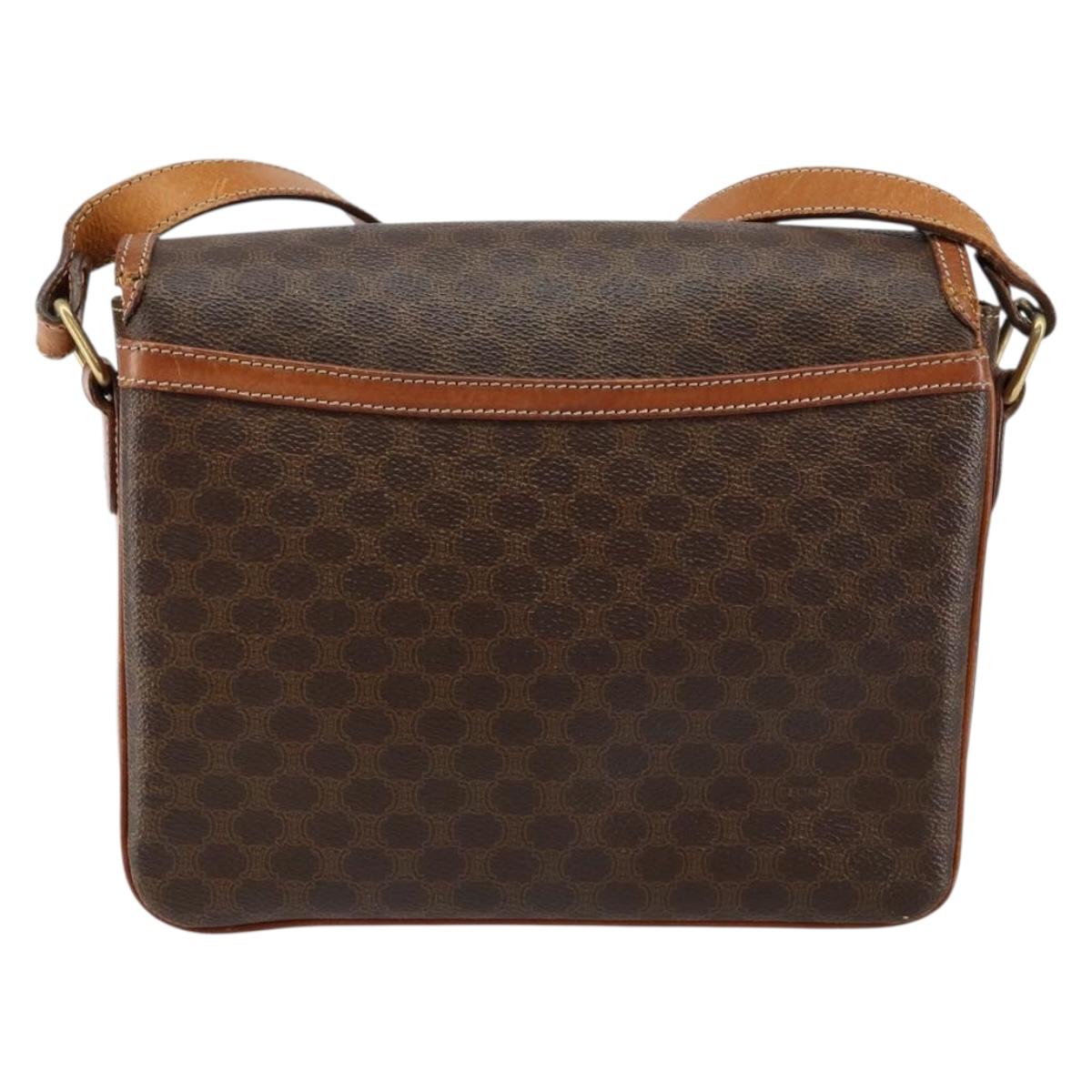 CELINE Macadam Canvas Shoulder Bag PVC Leather Brown Gold Auth bs29950