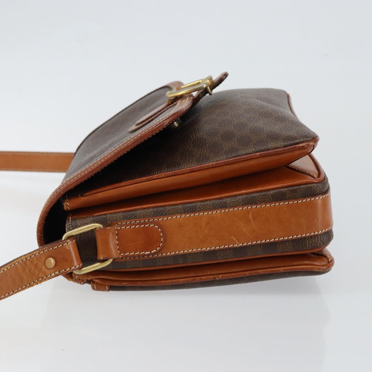 CELINE Macadam Canvas Shoulder Bag PVC Leather Brown Gold Auth bs29950