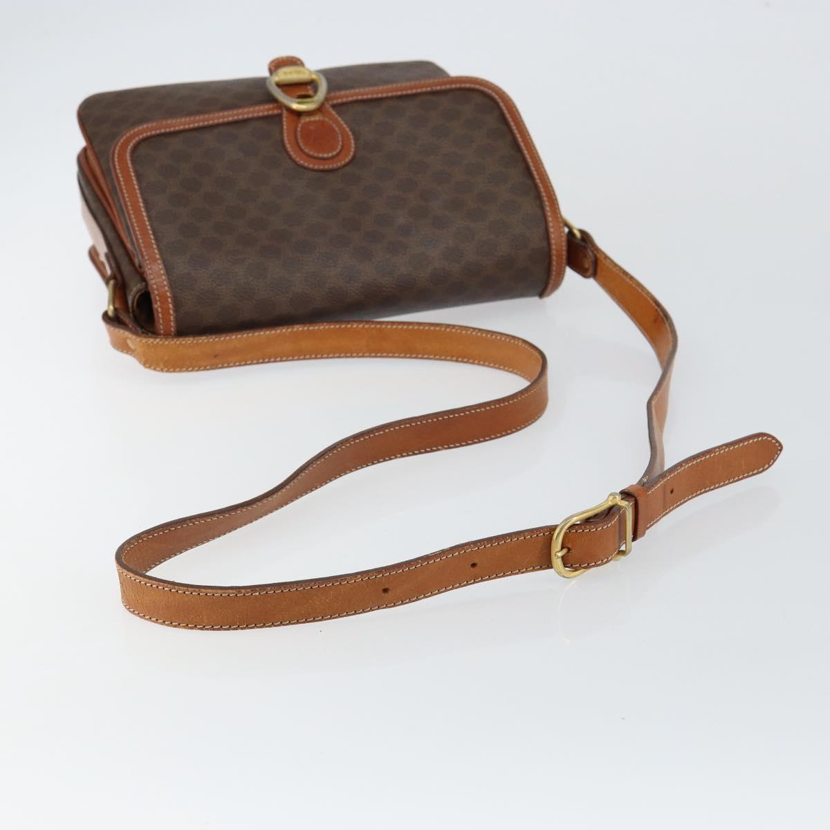 CELINE Macadam Canvas Shoulder Bag PVC Leather Brown Gold Auth bs29950