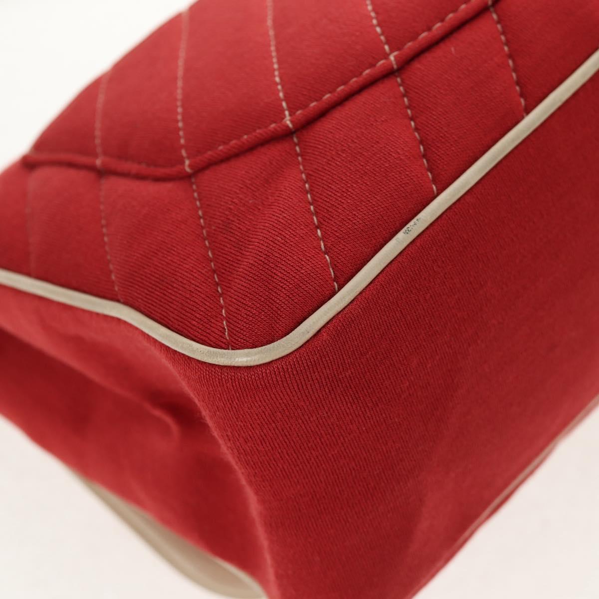 CHANEL V Stitch Flap Chain Shoulder Bag Cotton Red Silver CC Auth bs29952V