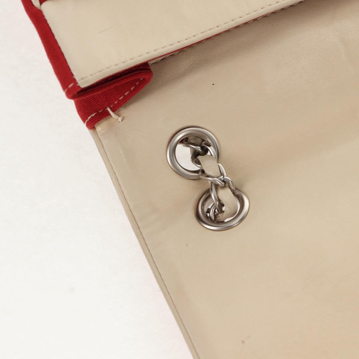 CHANEL V Stitch Flap Chain Shoulder Bag Cotton Red Silver CC Auth bs29952V