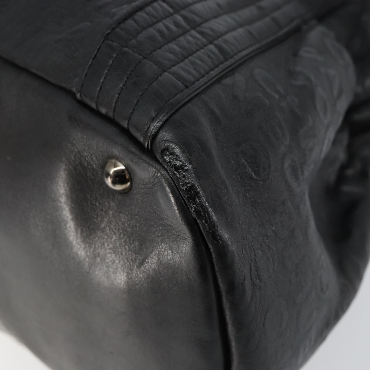 CHANEL Embossed Logo Unlimited Boston Bag Leather Black Silver CC Auth bs29953