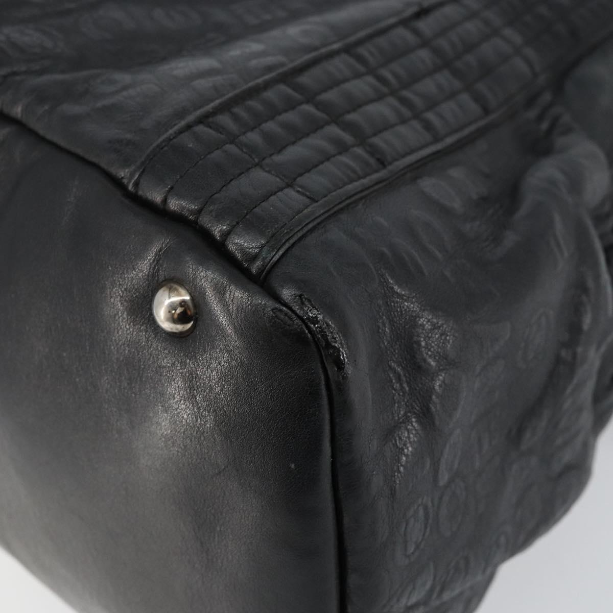 CHANEL Embossed Logo Unlimited Boston Bag Leather Black Silver CC Auth bs29953