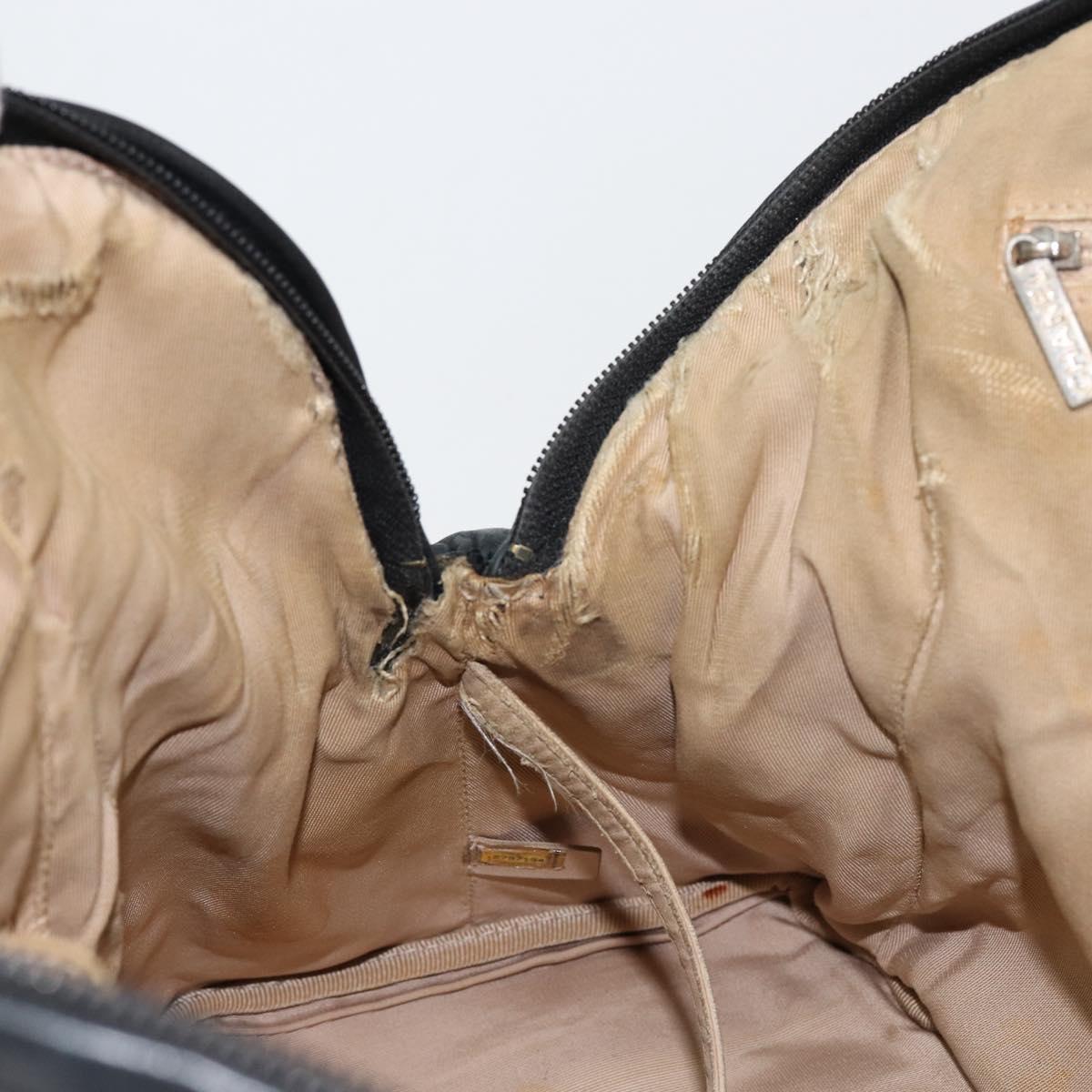 CHANEL Embossed Logo Unlimited Boston Bag Leather Black Silver CC Auth bs29953