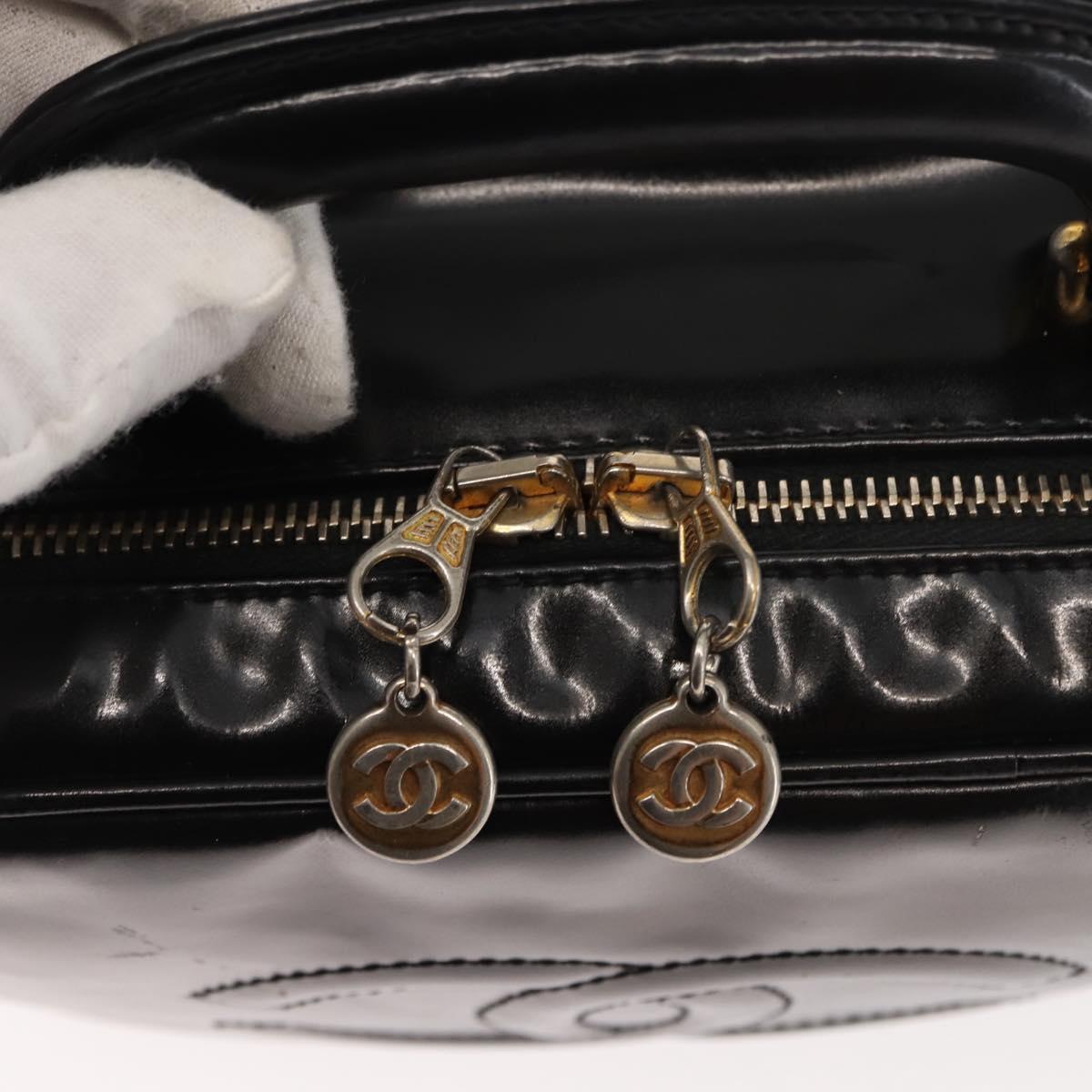 CHANEL Vanity Hand Bag Patent leather Black Gold CC Auth bs29955