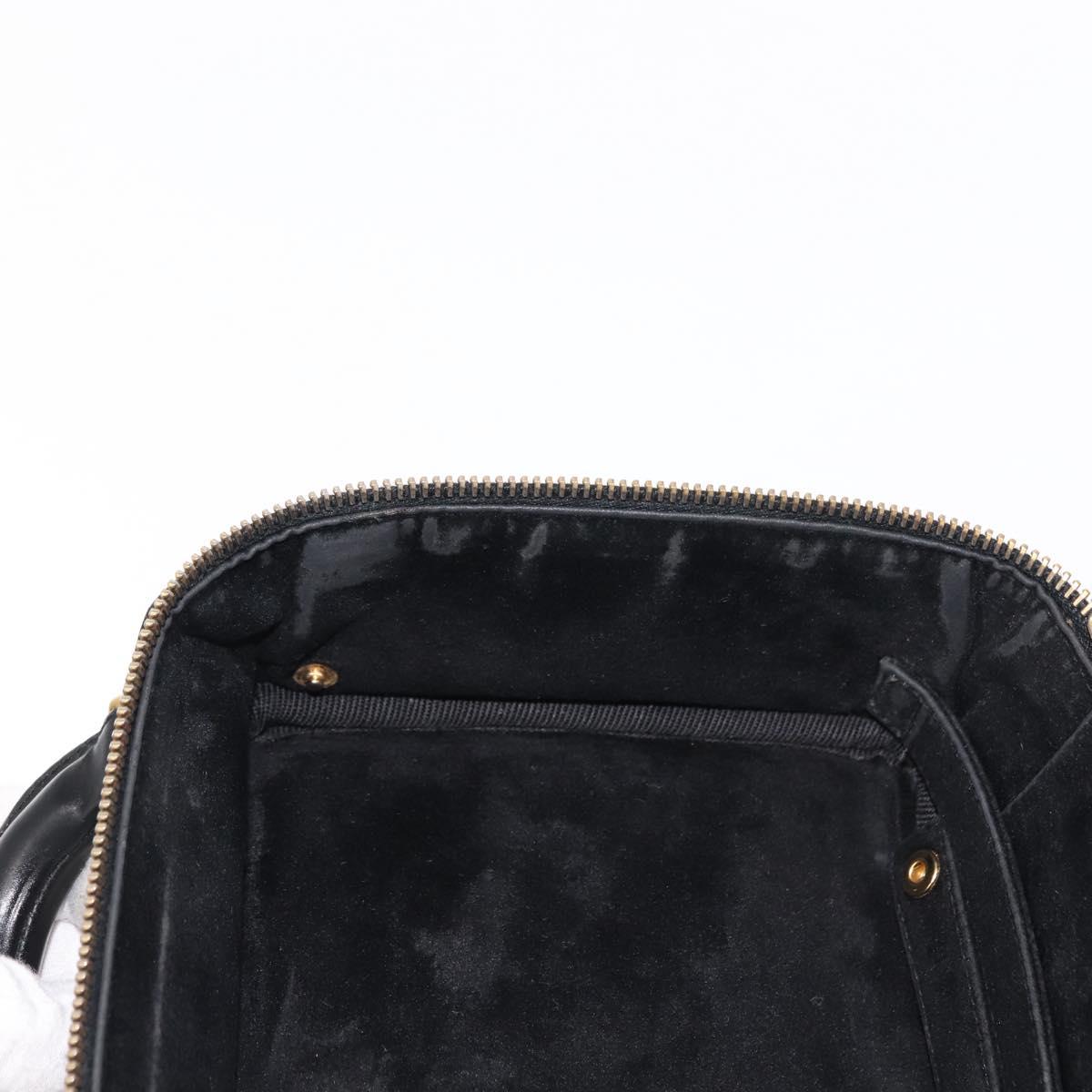 CHANEL Vanity Hand Bag Patent leather Black Gold CC Auth bs29955