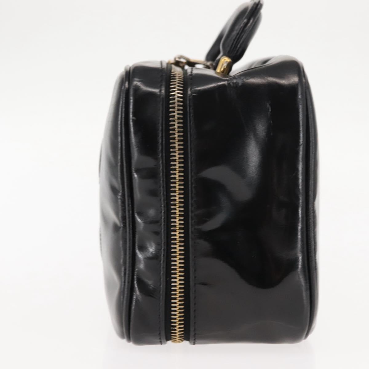 CHANEL Vanity Hand Bag Patent leather Black Gold CC Auth bs29955
